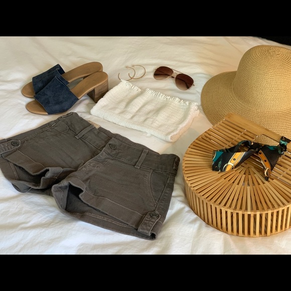 Muted Olive Denim Shorts - Picture 2 of 4